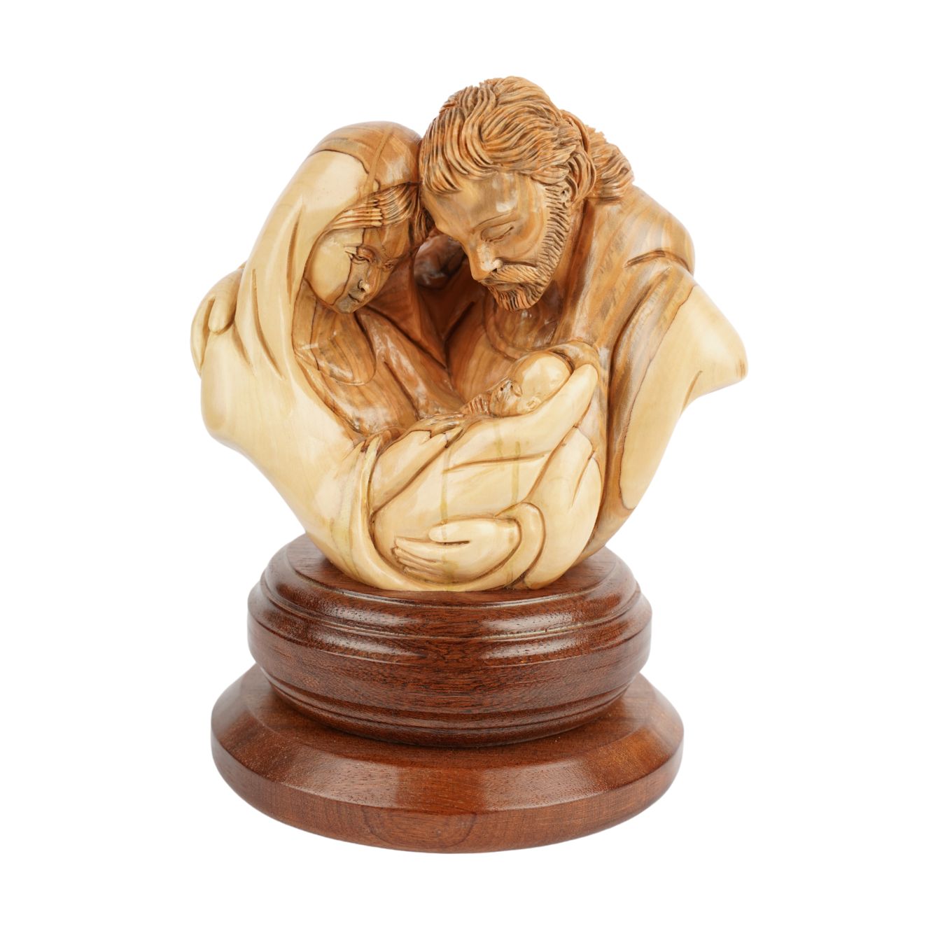 Holy Family in a circle of love – Hand-carved olive wood sculpture from Bethlehem (21 cm)