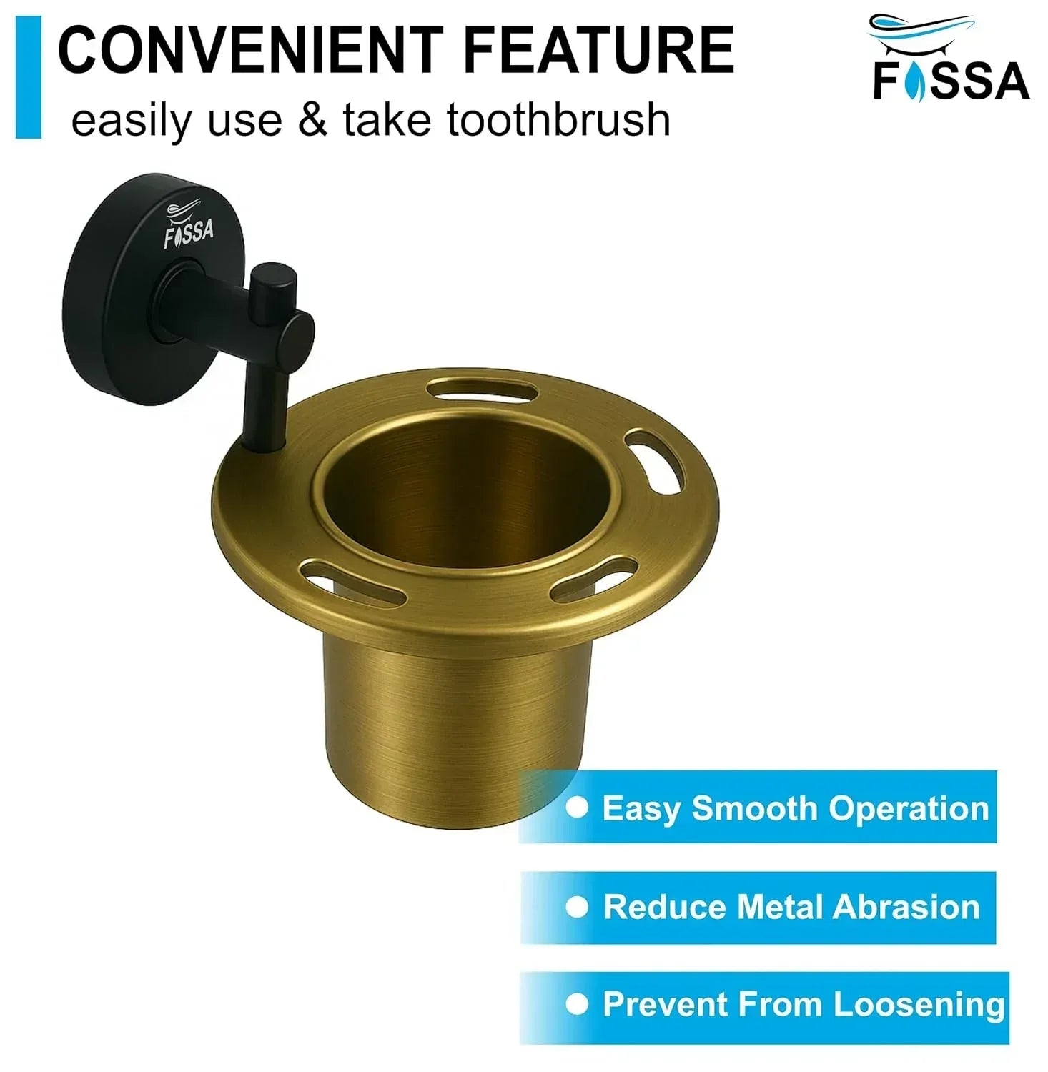 Stainless Steel Wall Mounted Brush & Tumbler Holder Black & Gold Finish