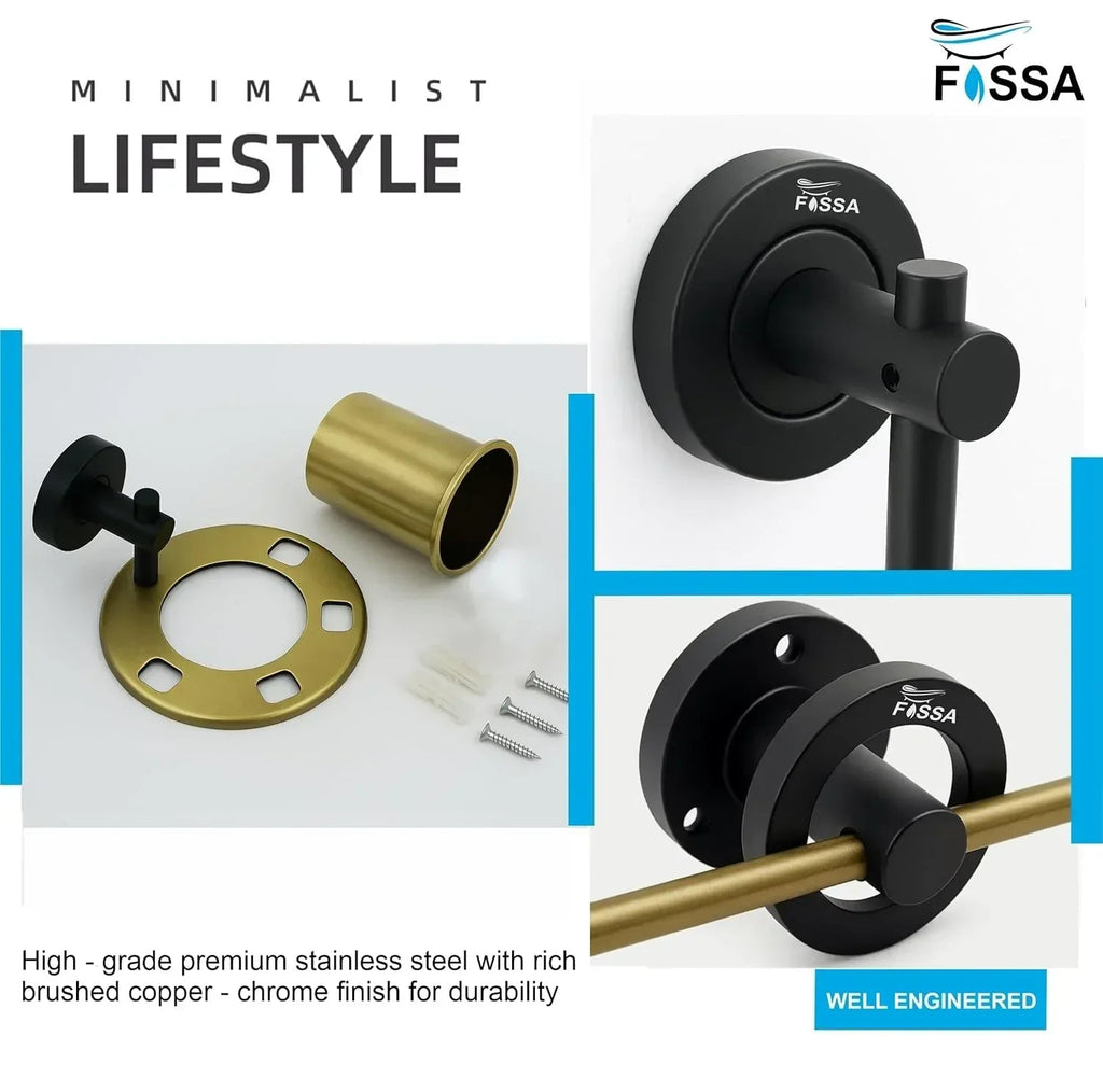 Stainless Steel Wall Mounted Brush & Tumbler Holder Black & Gold Finish