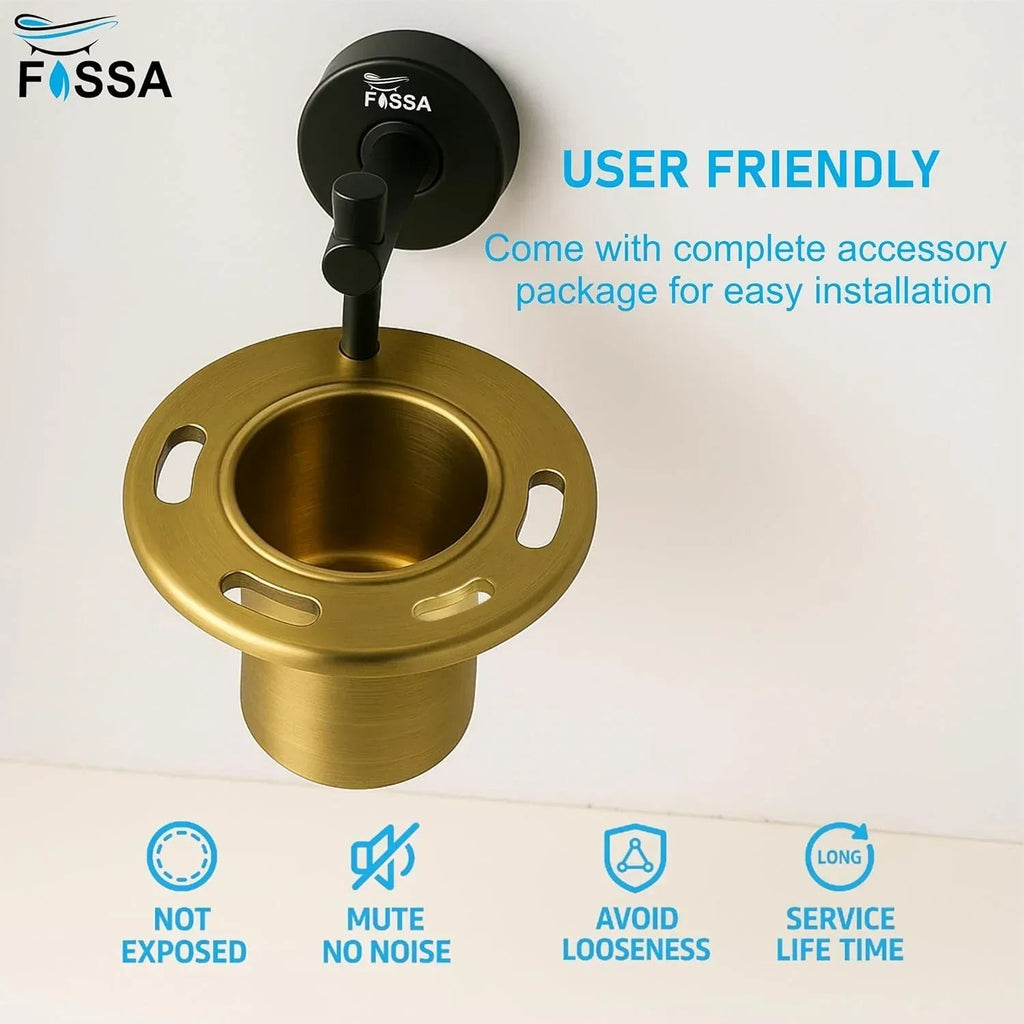 Stainless Steel Wall Mounted Brush & Tumbler Holder Black & Gold Finish